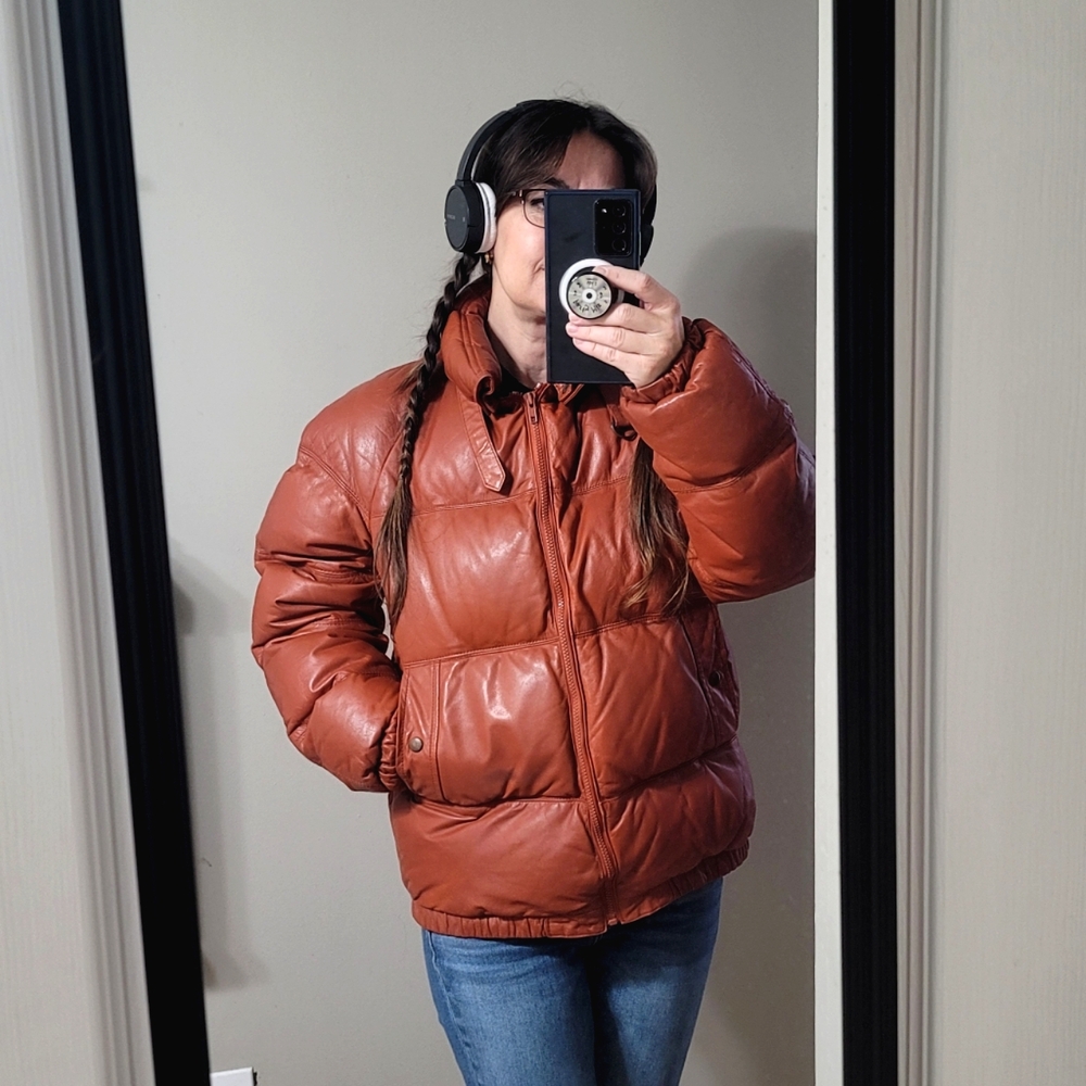 Vintage 80s Skitique Leather and Down Puffer